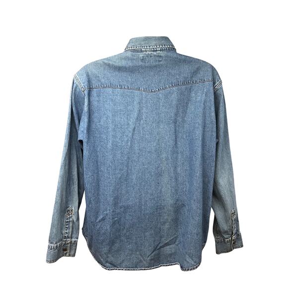 Levi Strauss Sawtooth Western Blue Denim Snap Front Shirt Large Flap Pockets - Picture 2 of 7